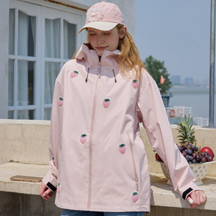 星山袋 户外派克服防风加厚御寒 粉色连帽冲锋衣羽绒服90白鸭绒