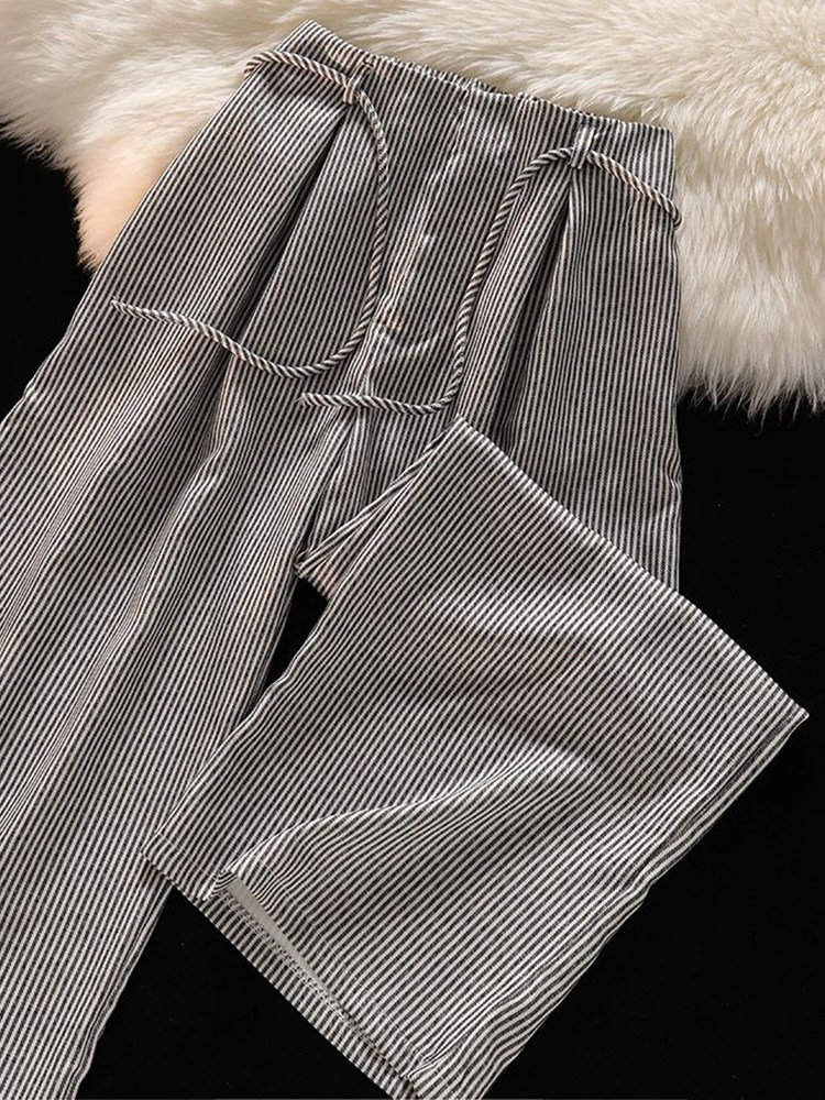 AMERICAN RETRO STRIPED PANTS WOMENS AUTUMN DESIGN LOOSE AND THIN THIN CASUAL STRAIGHT-LEG WIDE-LEG PANTS