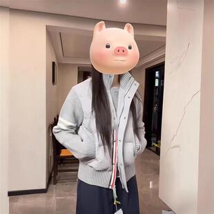 拼接羽绒棉服女小个子穿搭针织短款TB冬季休闲外套女立领棉衣加厚