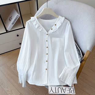 2026春法式温柔气质纽扣小v领衬衫女士衬衣长袖设计感木耳边上衣