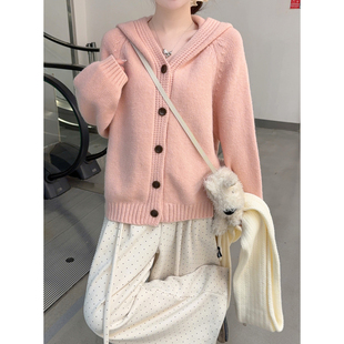 针织开衫 甜美减龄连帽宽松插肩长袖 毛衣女外套 秋冬韩版 实拍实价