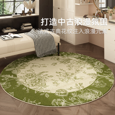 法式中古风衣帽间地毯圆形免洗可擦绿色化妆桌梳妆台凳子地垫毛绒