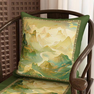 中国风靠山抱枕新款高端山水靠垫