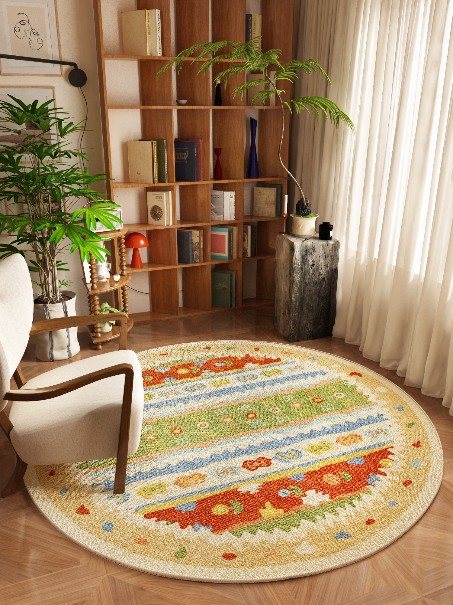 多巴胺研究圆形地毯2025新民族风格隔音防滑转椅垫阳台梳妆台地板,居家布艺,地毯,淘宝优惠券,粉丝福利购,淘宝优惠卷