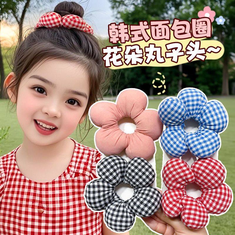 韩系大肠发圈头花立体儿童花朵女孩盘发充棉扎丸子头发绳可爱发饰