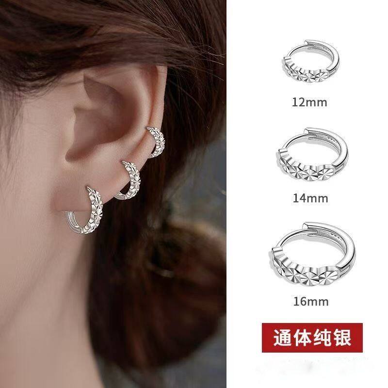 S999纯银耳环女养耳洞耳圈简约耳钉耳骨素圈耳扣耳饰2025年新款潮