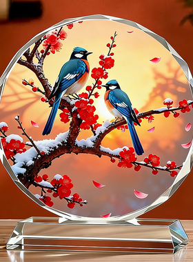 喜上眉梢水晶摆件双喜临门家居客厅玄关装饰桌面乔迁礼物摆台定制