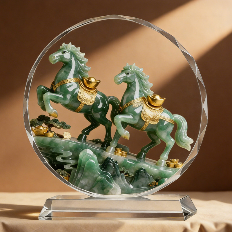 双马聚宝水晶摆件马上有钱客厅玄关乔迁摆件礼物马到成功桌面摆台,家居饰品,桌面摆件,淘宝优惠券,粉丝福利购,淘宝优惠卷