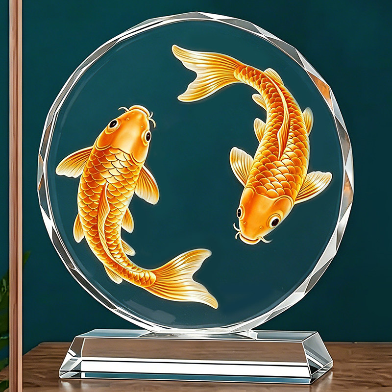 年年有余水晶摆件双锦鲤转运客厅玄关高档桌面摆件乔迁新居礼物