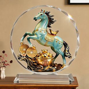 2026新款马年水晶摆件马到功成招财客厅玄关装饰马上有钱开业礼物