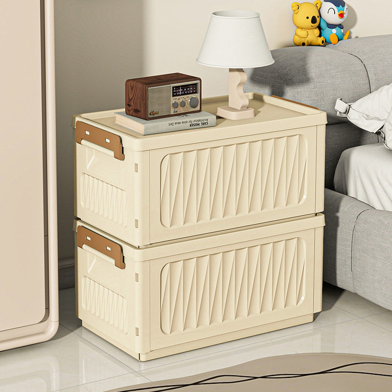 折叠收纳箱带盖家用玩具塑料整理箱奶油风衣物储物箱大容量露营箱