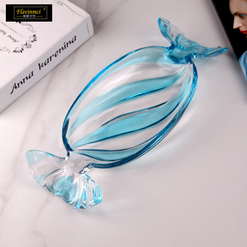 彩色玻璃果盘个性糖果形干果盘糖果盘家用客厅茶几蛋糕盘水果盘