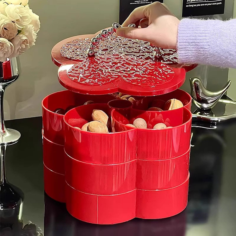 家用坚果零食密封收纳盒新年茶几果盘客厅干果盒创意分格糖果盒盘