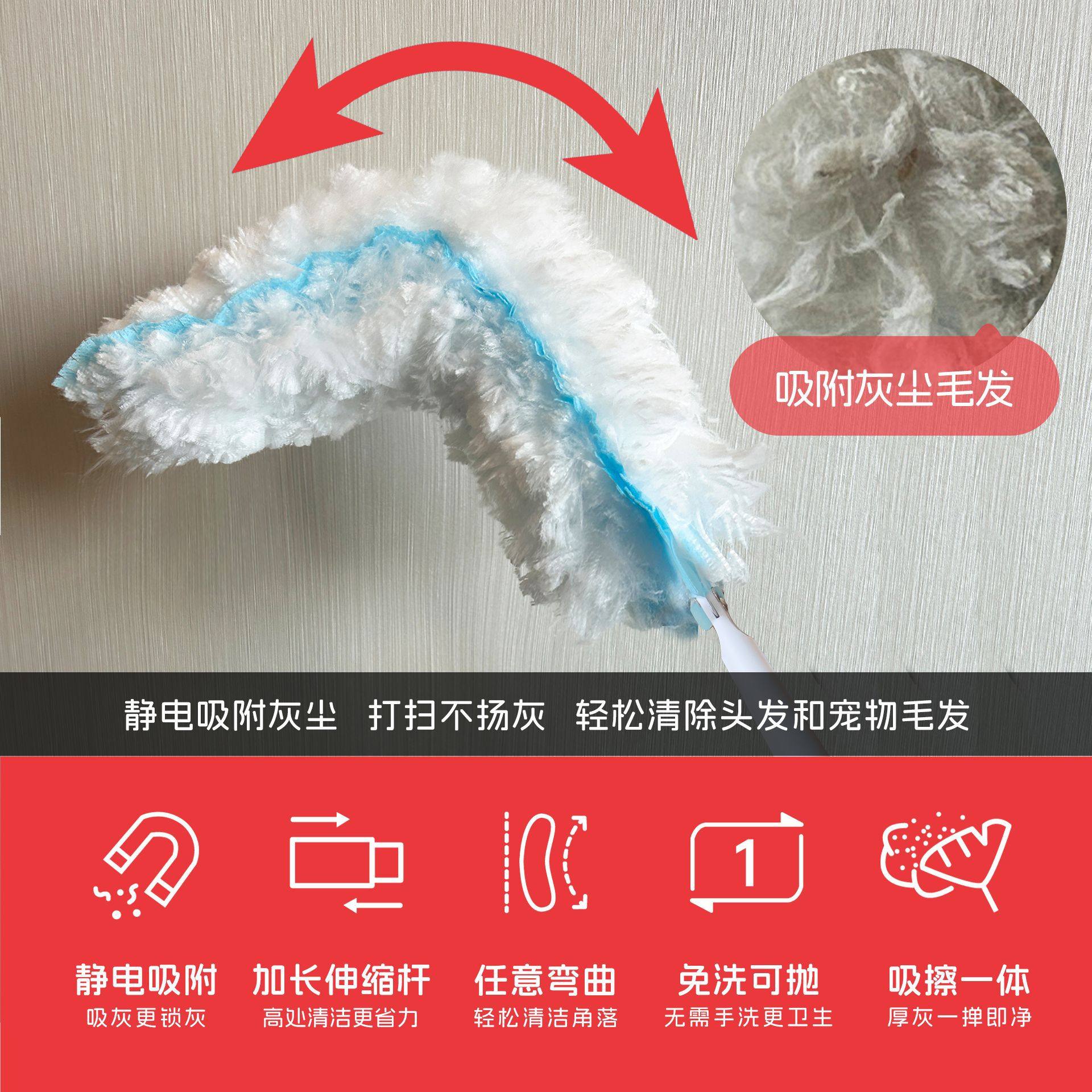 加长可伸缩静电除尘掸子墙面天花板高空清洁床底清扫鸡毛掸子,家庭/个人清洁工具,除尘掸,淘宝优惠券,粉丝福利购,淘宝优惠卷