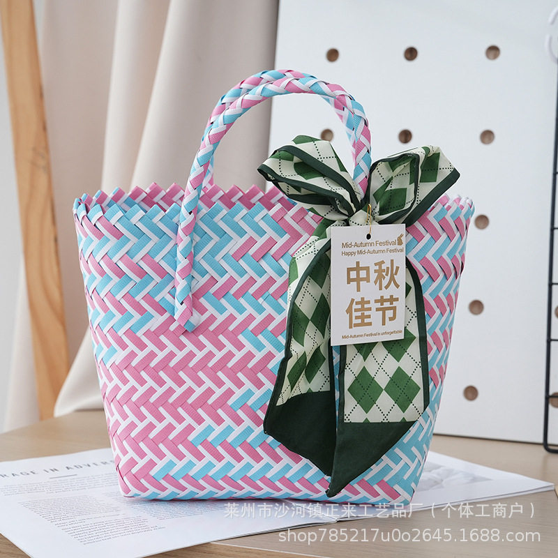 时尚编织手提篮手拎塑编篮节日礼手提包包新款百搭草编包子女包