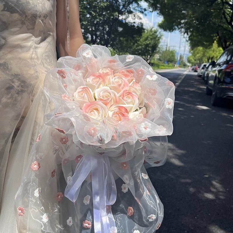 小香风玫瑰花束仿真花假花香皂花高级感永生花520送女友节日礼物