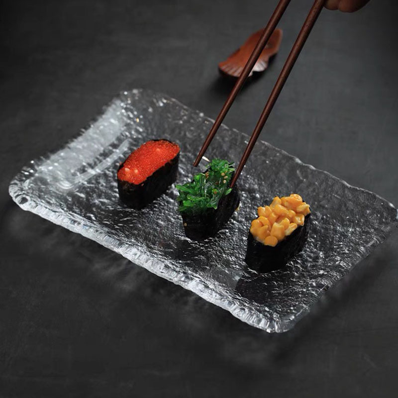 日式冰露盘水晶玻璃盘子零食小蝶创意小食盘锤目纹壶承耐热玻璃盘