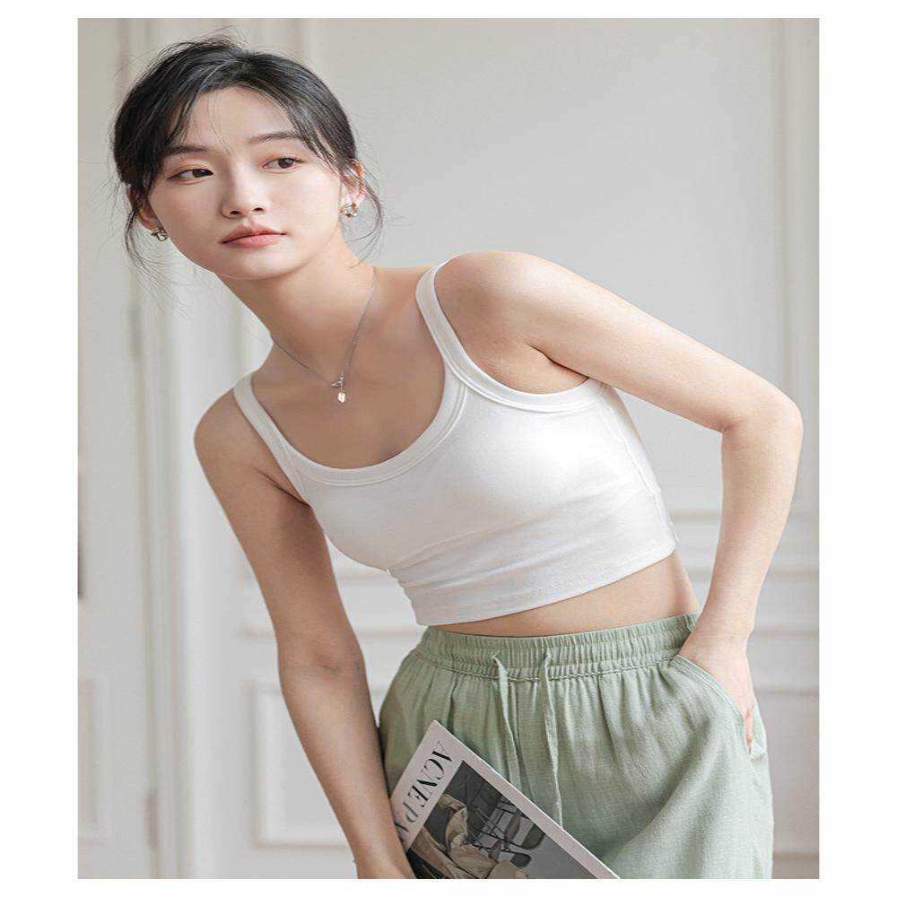 纯棉背心罩杯一体纯色简约家居运动瑜伽休闲打底宽带美背裹抹胸女