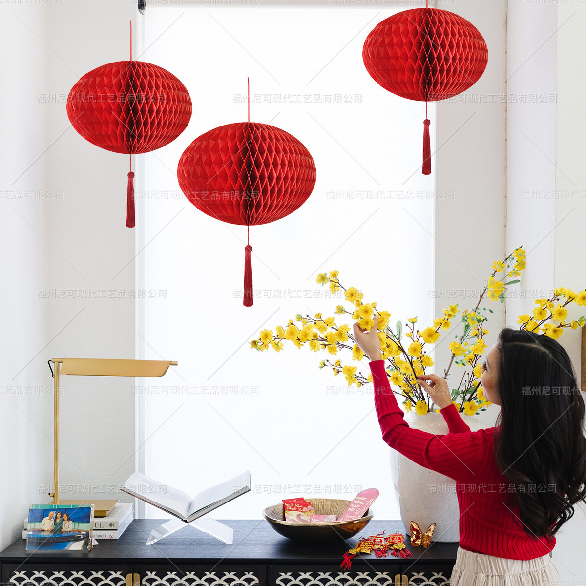 新年红色纸灯笼挂饰春节过年喜庆蜂窝球装饰挂件马年氛围布置用品