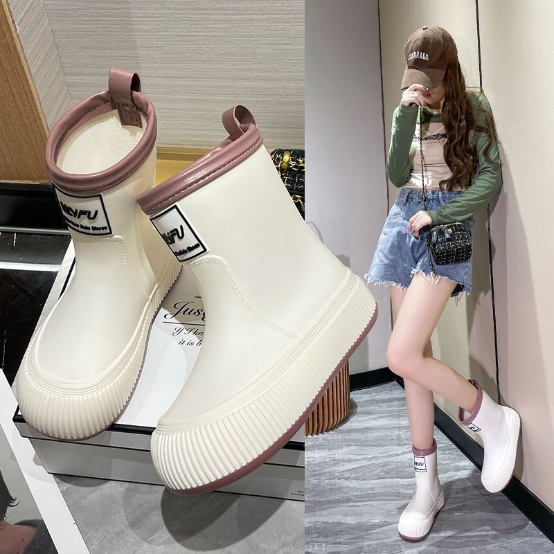时尚雨靴女士防水中筒雨鞋女生学生潮流柔软水靴胶鞋防滑厚底外穿