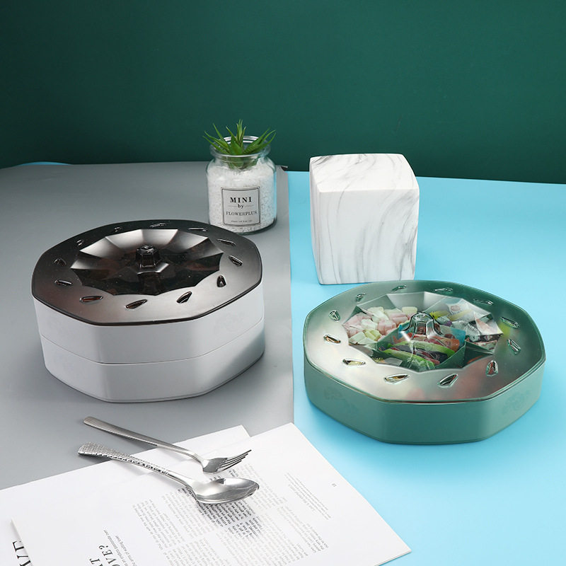 创意塑料分格糖果盒客厅坚果糖果盘带盖家用水果盘年货双层干果盘