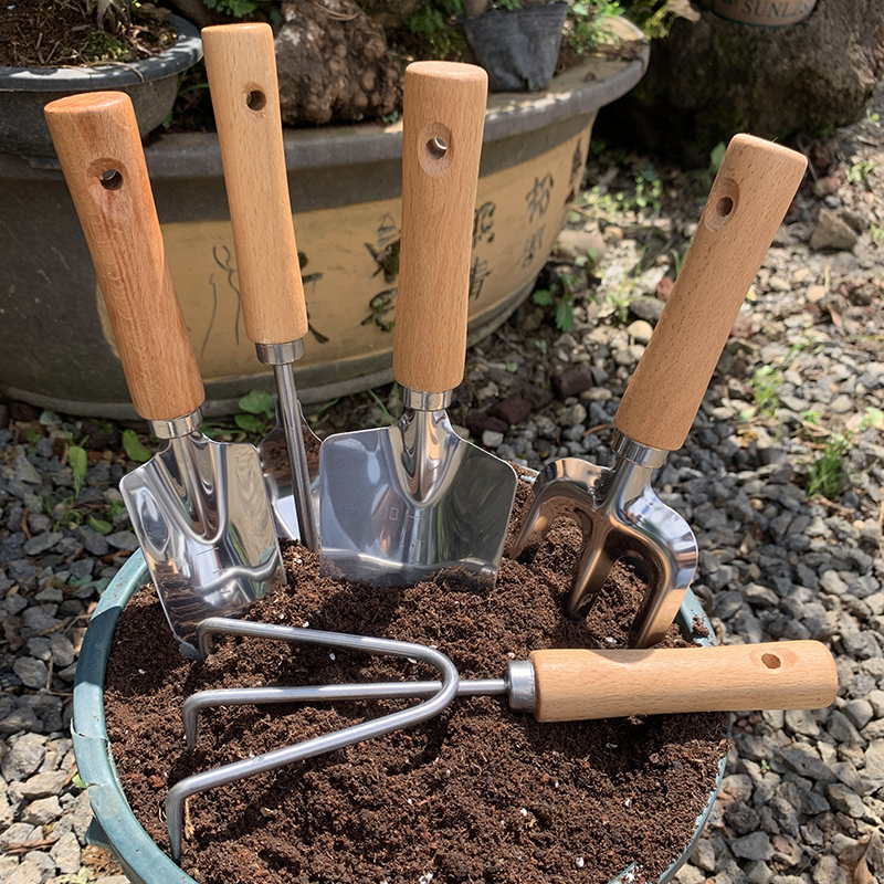 园艺工具铲子拔草器三齿耙铁锹不锈钢家用套装养花种菜松土专用器