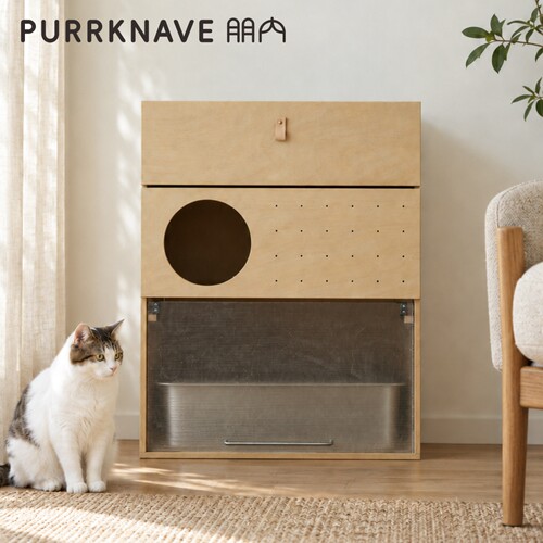 PurrKnave防带砂猫厕所柜子带抽屉猫砂柜防臭防漏砂超大号猫砂盆