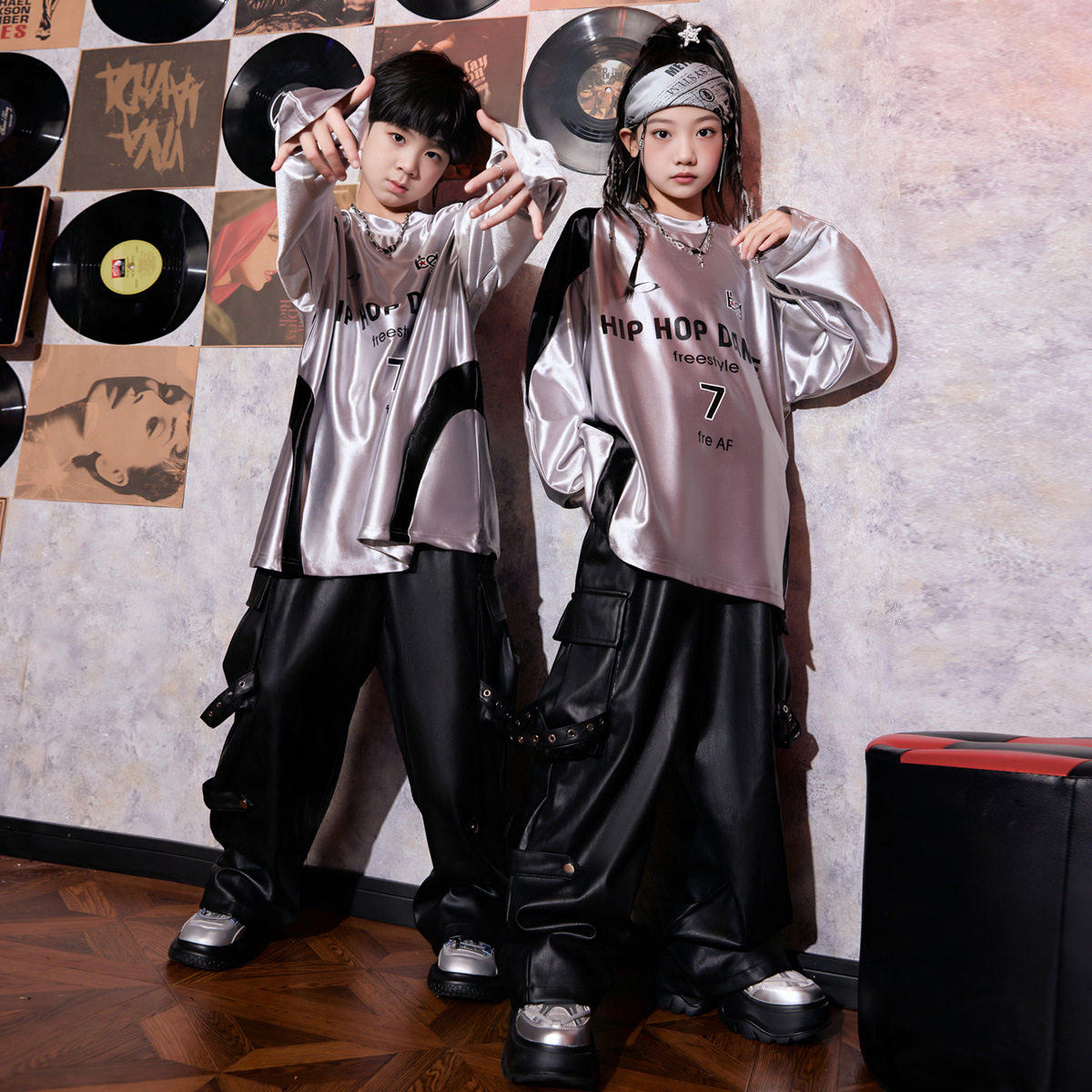 街舞儿童潮服女童潮酷爵士舞服装春秋季hiphop团体舞蹈演出服套装