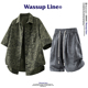休闲短裤 WASSUP 宽松运动两件套 男短袖 衬衣男士 Line潮牌夏季 套装
