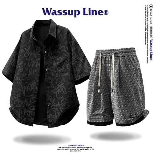 WASSUPLine夏季短袖衬衫套装男