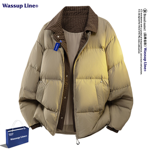 WASSUP Line潮牌美式假两件羽绒服男款冬季90白鸭绒加厚保暖外套