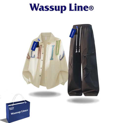 WASSUPLINE潮牌秋涂鸦衬衫套装