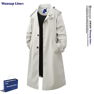 WASSUP Line潮牌美式复古风衣男士中长款春秋季宽松百搭大衣外套