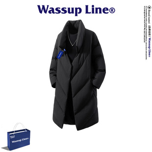 WASSUP Line潮牌长款棉衣男冬季美式复古加厚夹棉立领保暖外套