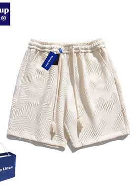 WASSUP Line潮牌五分裤男夏季潮流方块提花纯色百搭宽松休闲短裤