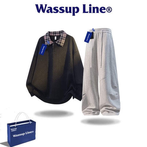 WASSUPLINE潮牌男POLO卫衣套装