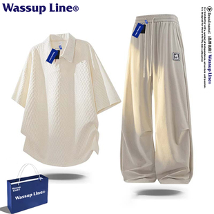 宽松两件套 短裤 Line潮牌美式 套装 男款 WASSUP 夏季 POLO衫 短袖 薄款