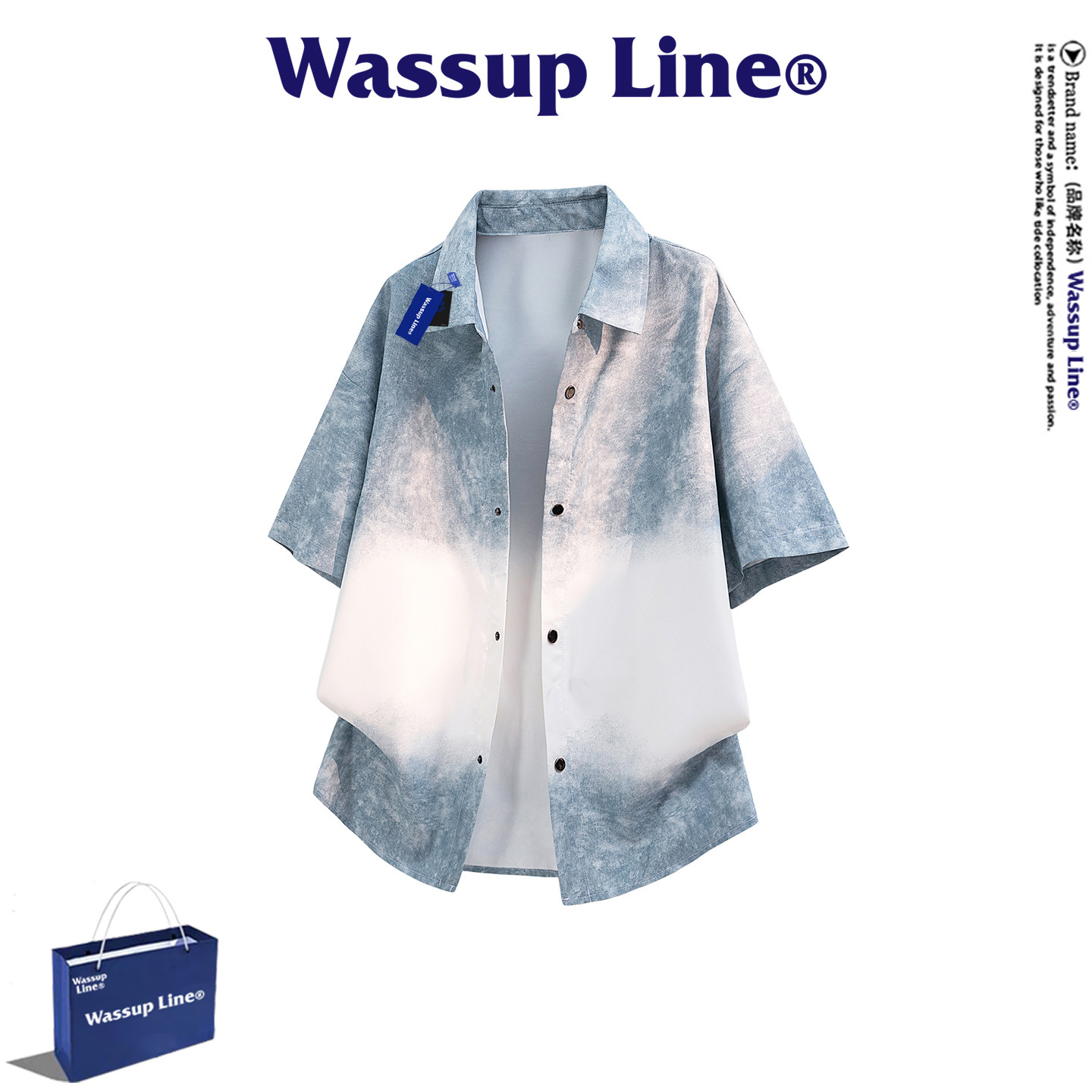 WASSUPLine潮牌休闲短袖衬衫男图片