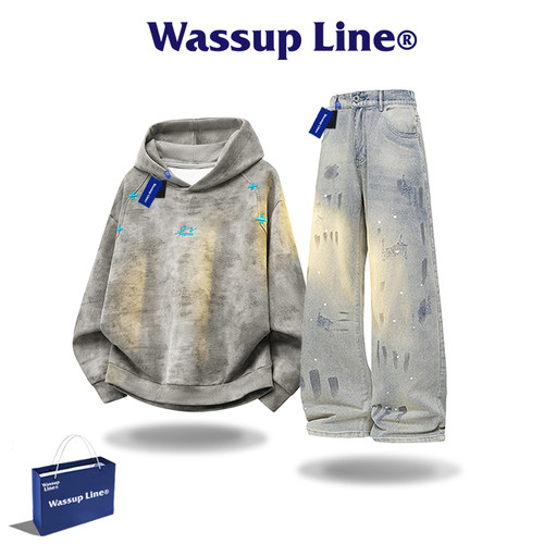 WassupLine潮牌秋连帽卫衣套装
