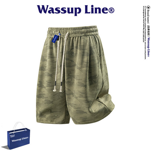 WASSUPLine潮牌宽松五分裤男