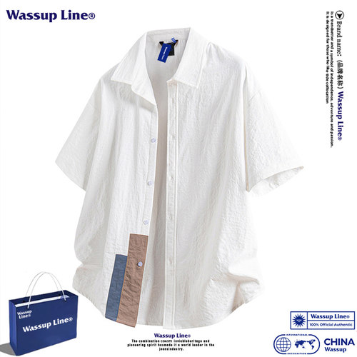 WASSUPLINE日系撞色短袖衬衫男