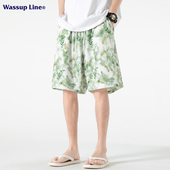 百搭休闲沙滩五分裤 WASSUP 夏季 宽松时尚 Line潮牌夏威夷短裤 男款