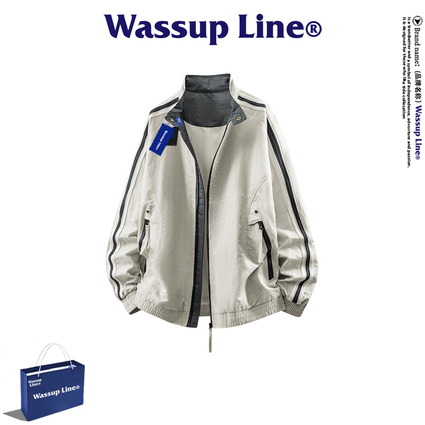 WASSUP Line潮牌设计感复古风连帽夹克男春秋季宽松休闲工装外套,男装,夹克,淘宝优惠券,粉丝福利购,淘宝优惠卷