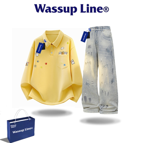 WassupLine潮牌男刺绣卫衣套装