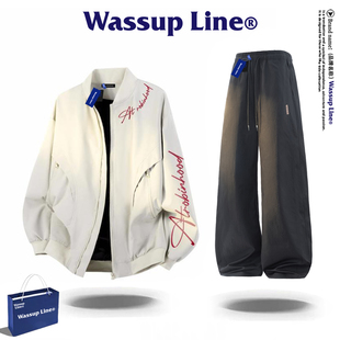 WASSUP Line潮牌美式夹克套装男款棒球服男士春秋季宽松休闲外套