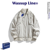 夹克男春季 WASSUP Line潮牌复古时尚 潮流宽松百搭流行棒球服外套