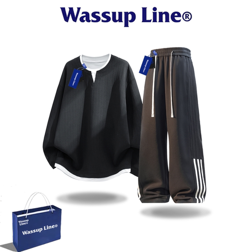 WASSUPLINE潮牌假两件卫衣套装