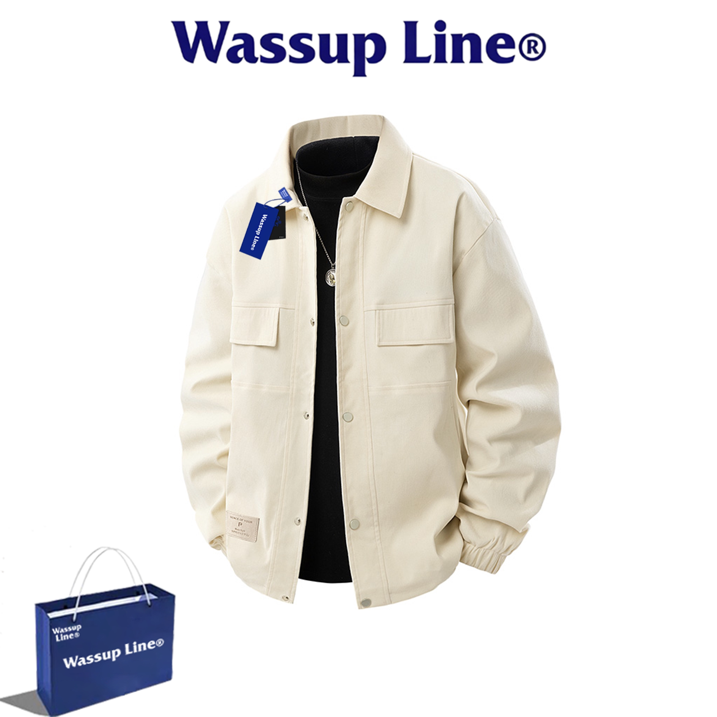 WASSUP Line潮牌工装风翻领夹克男款多口袋休闲外套潮流百搭上衣