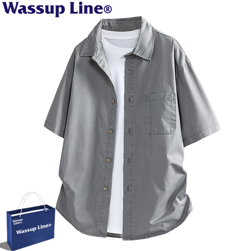 WASSUPLINE纯色短袖衬衫