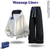 Wassup Line潮牌运动套装男款连帽开衫男士卫衣春秋季重磅外套男